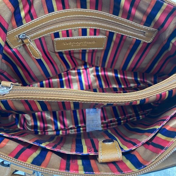 Tignanello Ink/Cognac Leather Satchel Handbag Striped Interior - New with Tags - Picture 7 of 11